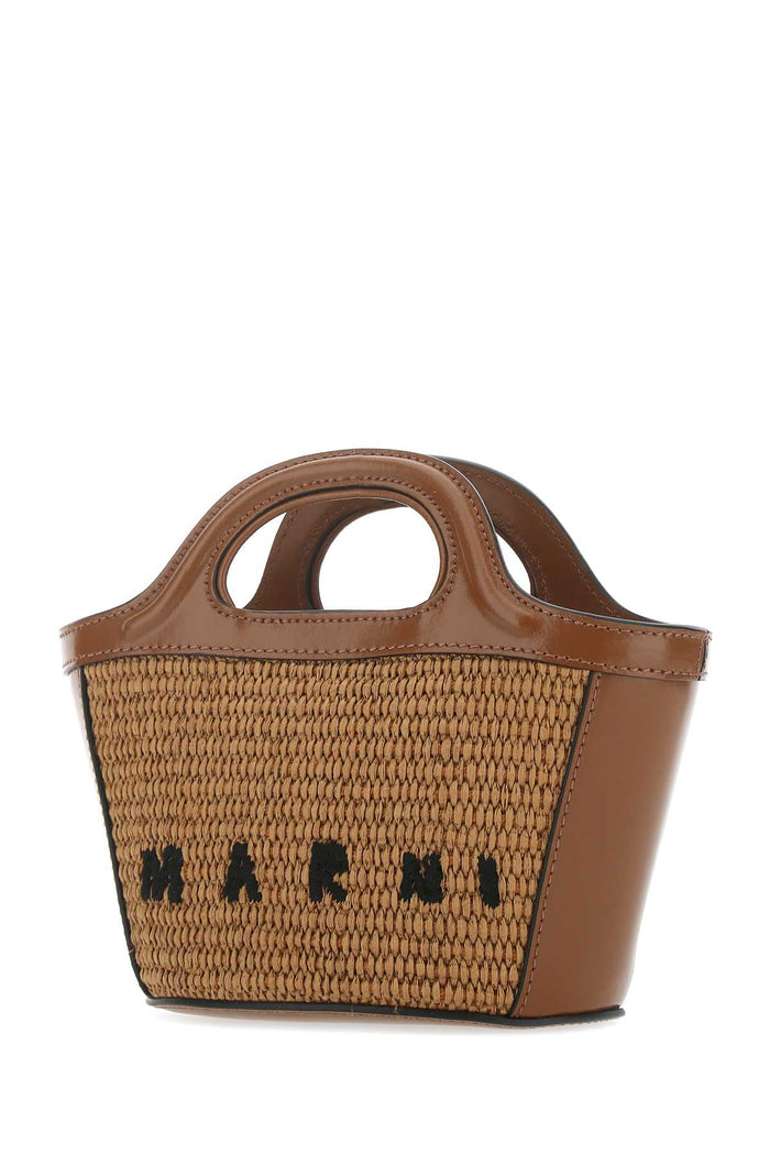 Two-Tone Leather And Straw Handbag Raw Sienna Borse A Mano