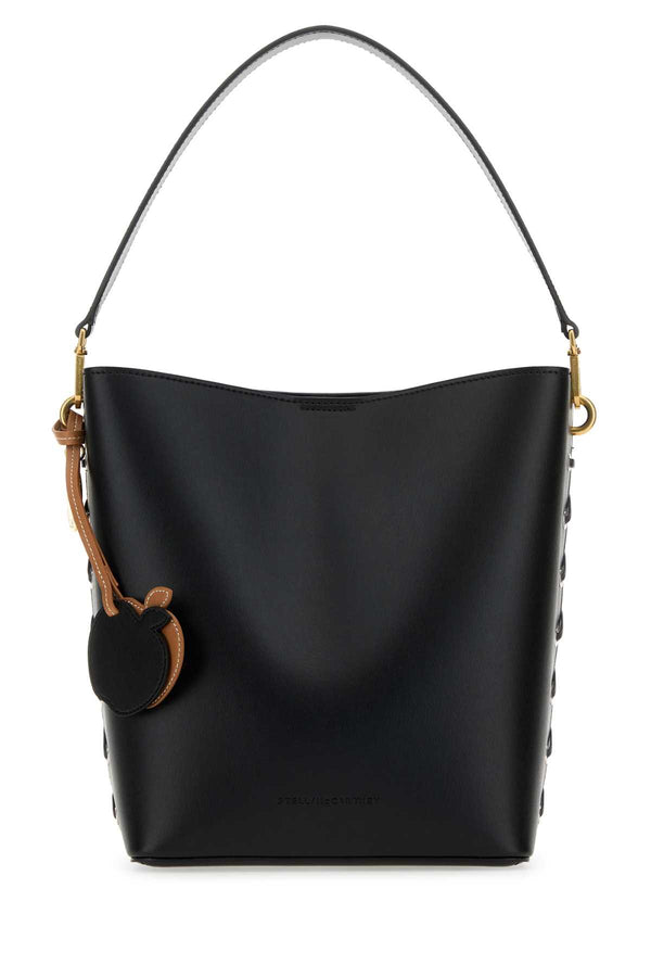 Stella McCartney Exterior: 56% Polyester 44% Cotton; Lining: 100% Recycled Nylon; Finishing: Antiqued Golden Metal shoulder bag in black