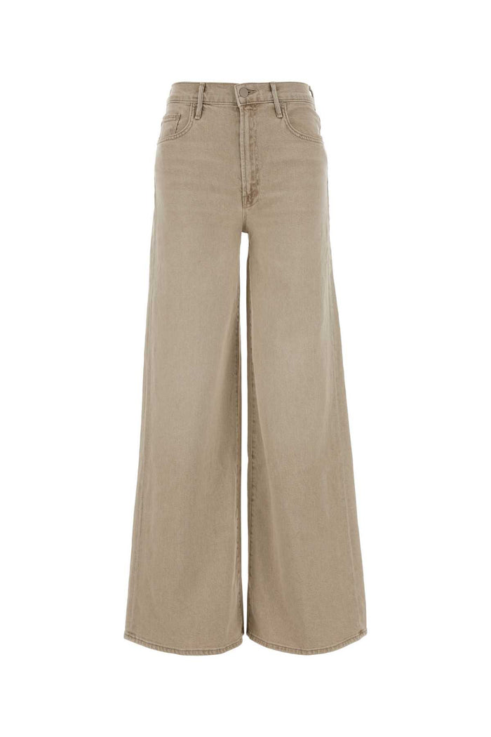 Beige Stretch Denim Wide-Leg Jeans Naturale