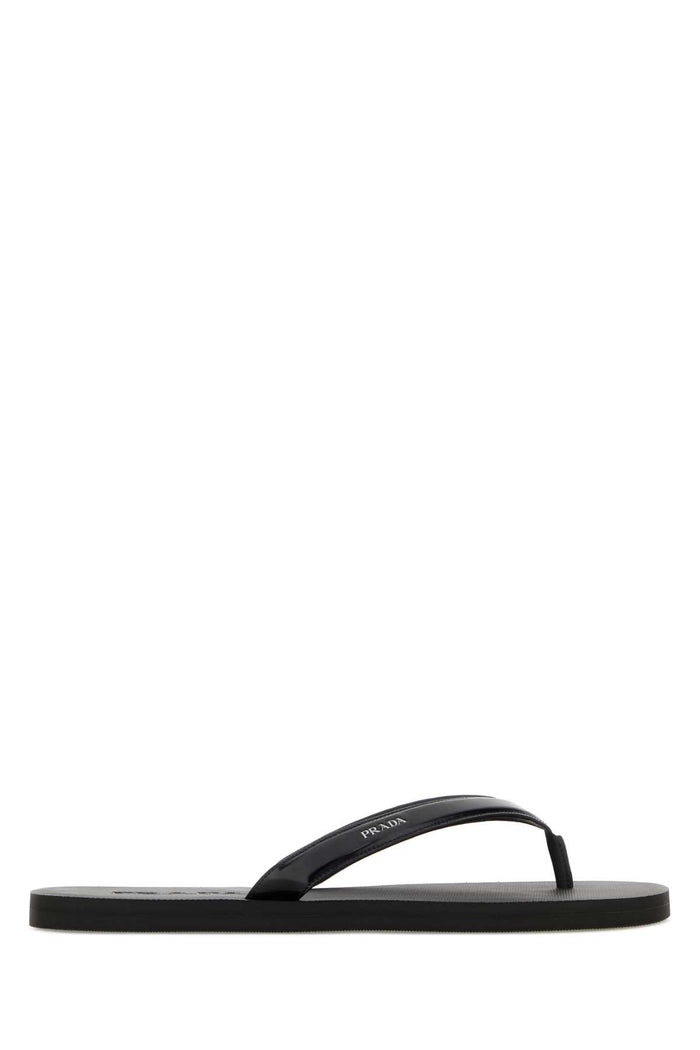 Black Leather Thong Slippers Nero