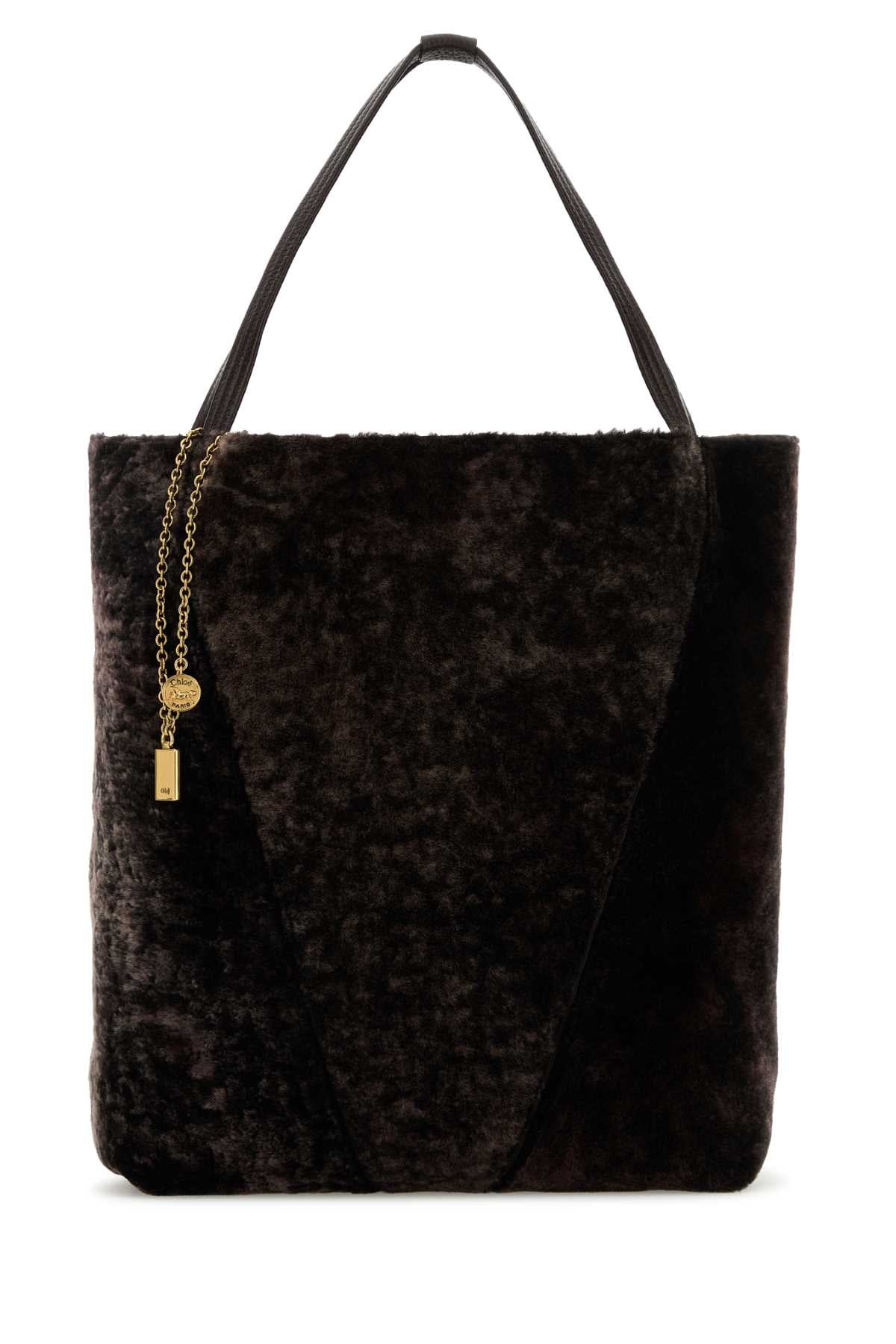 Dark Brown Shearling Large Chloã¨ Spin Shopping Bag Kohlbrown Borse A Mano