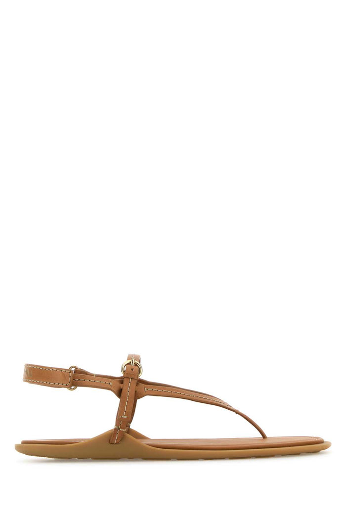 Camel Leather Thong Sandals Naturale Sandali
