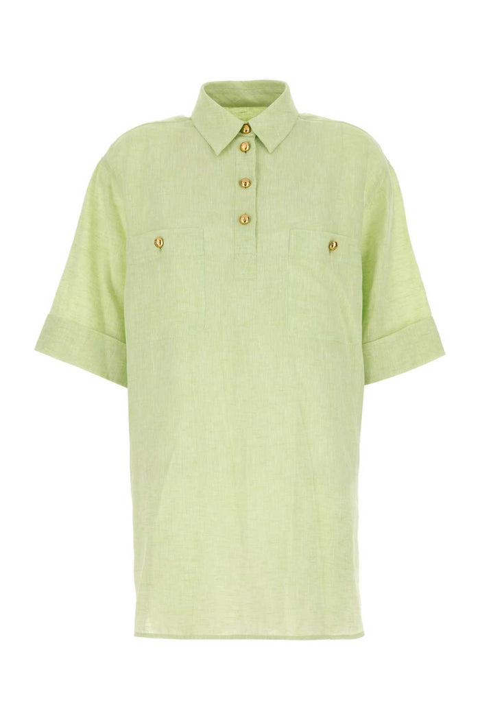 Pastel Green Linen Blouse Clearmint Exterior: Maglie
