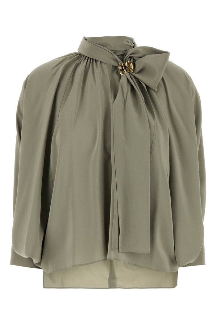 Sage Green Silk Leonida Blouse Verde Salvia Exterior: Maglie
