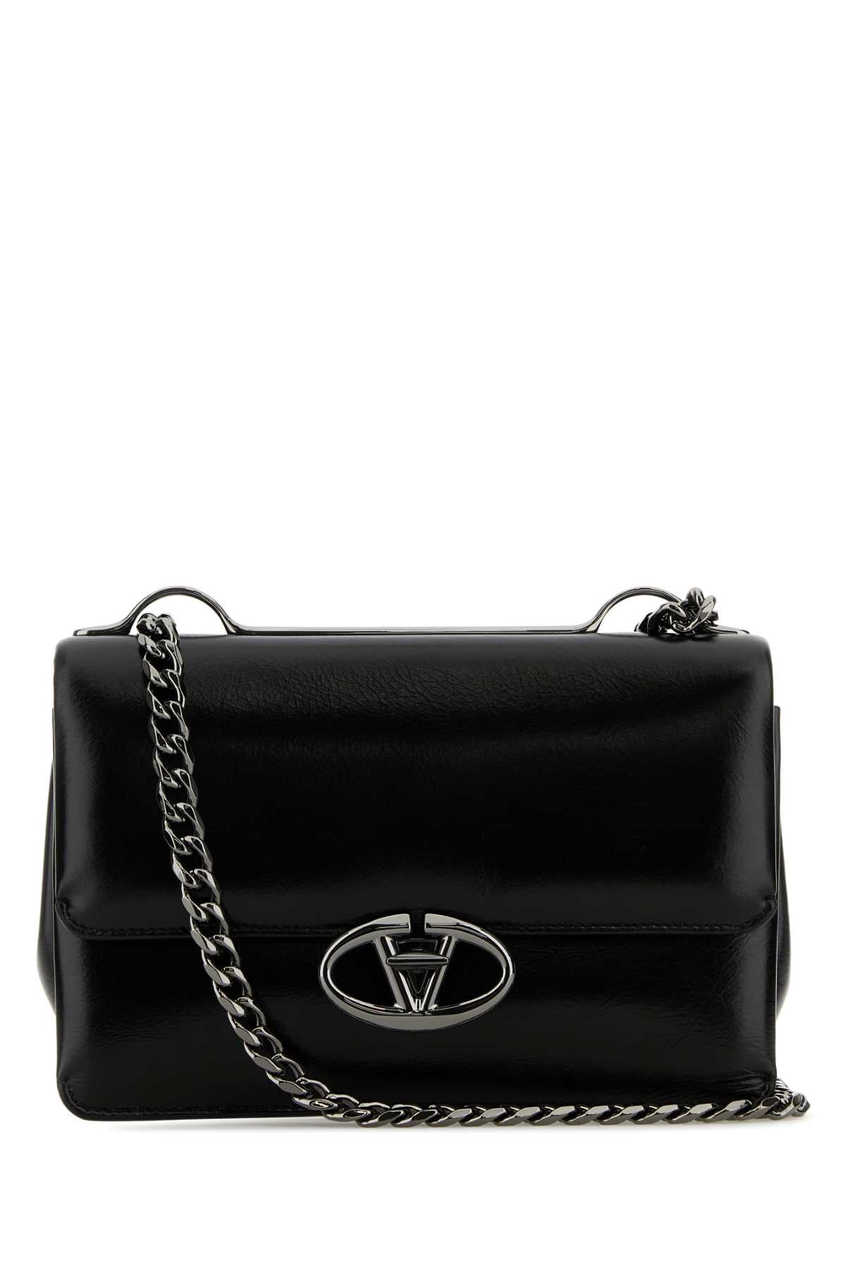 Black Leather Small Vlogo Shoulder Bag Nero Calf - Bos Taurus Borse A Tracolla