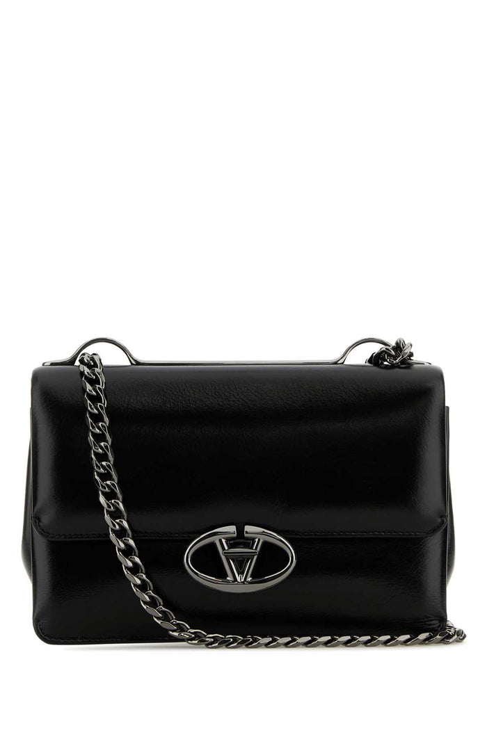 Black Leather Small Vlogo Shoulder Bag Nero Calf - Bos Taurus Borse A Tracolla