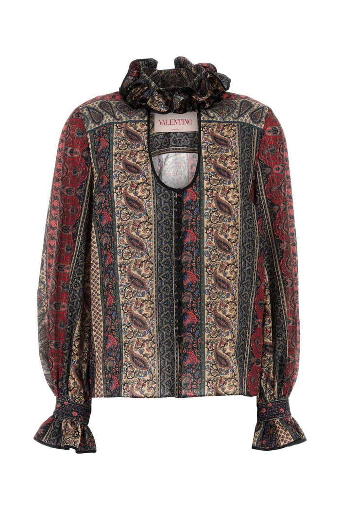 Printed Cotton Blend Blouse Multicolor Exterior: Polyester Maglie