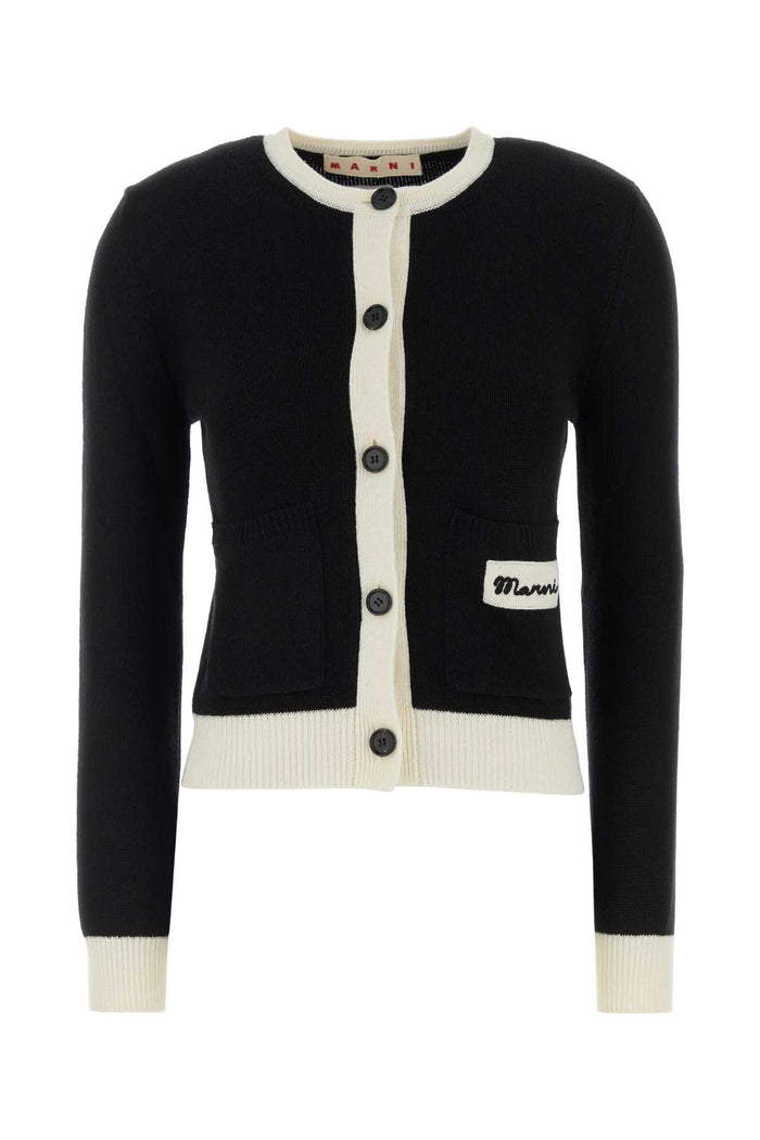 Black Wool Blend Cardigan Exterior: Nylon Maglieria