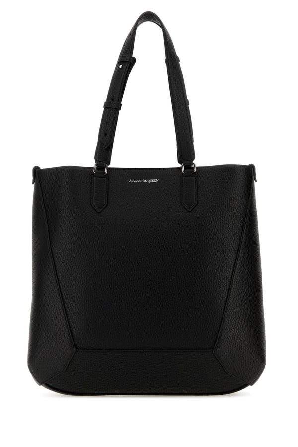Alexander McQueen Exterior: 100% Calf; Finishing: Silver metal tote bag in black
