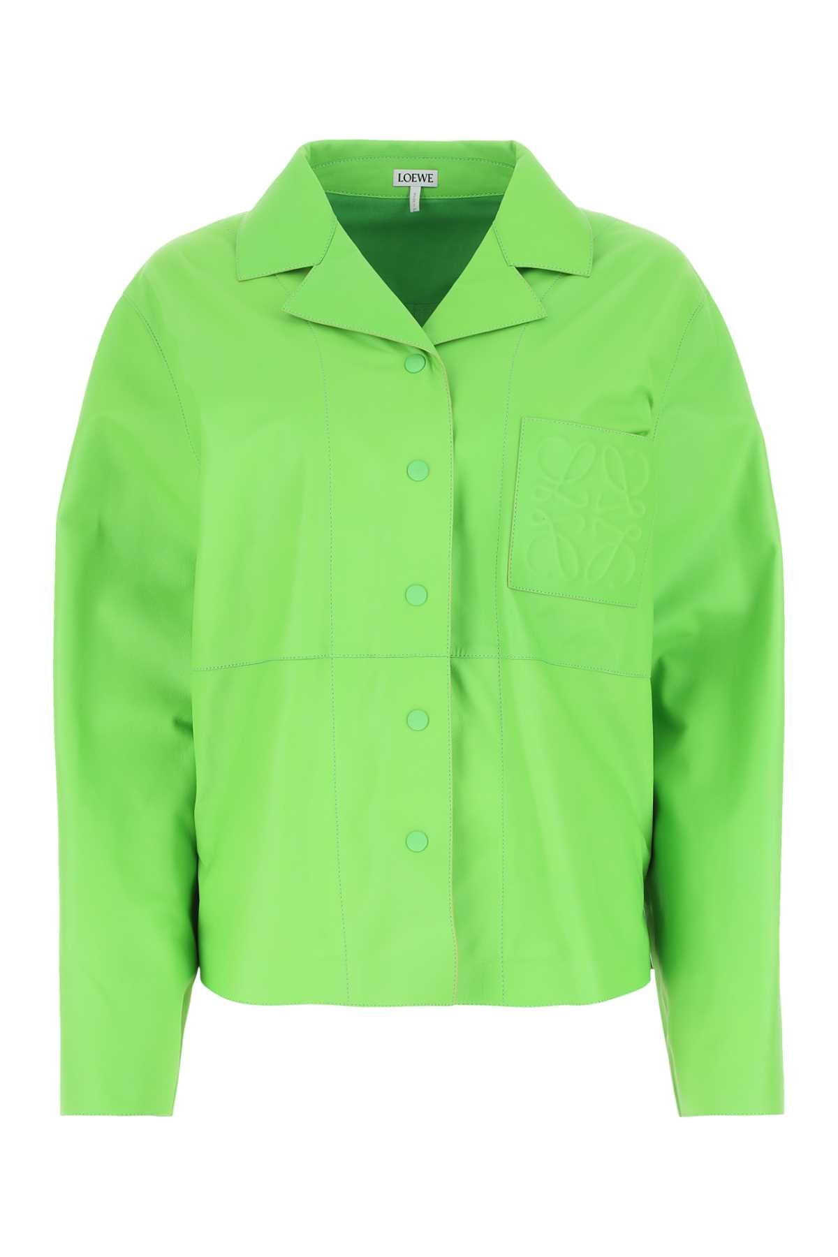 Fluo Green Leather Shirt Fluogreen Exterior: Lamb Camicie