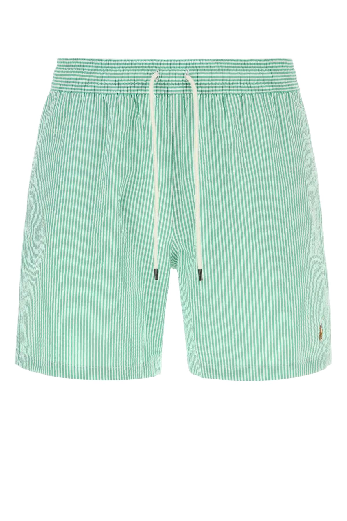 Embroidered Stretch Cotton Blend Swimming Shorts Keywestgreenstripe Costumi Da Bagno