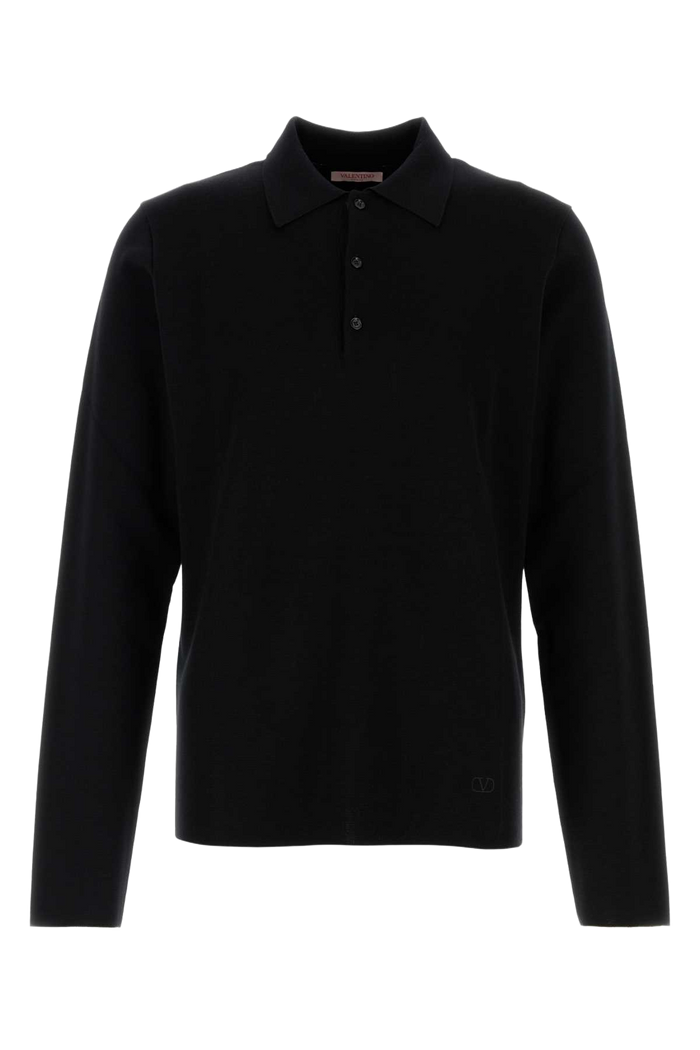 Black Wool Polo Shirt Nero Exterior: Virgin