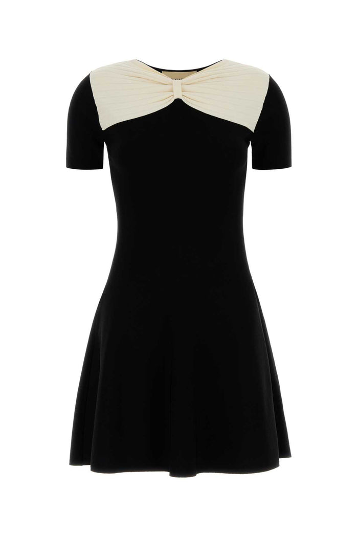 Black Viscose Blend Mini Dress Neroavorio Polyester Abiti