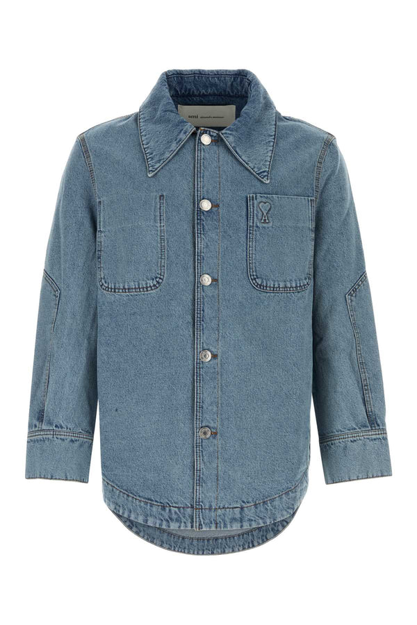 AMI Paris Coeur 100% Cotton overshirt in blue