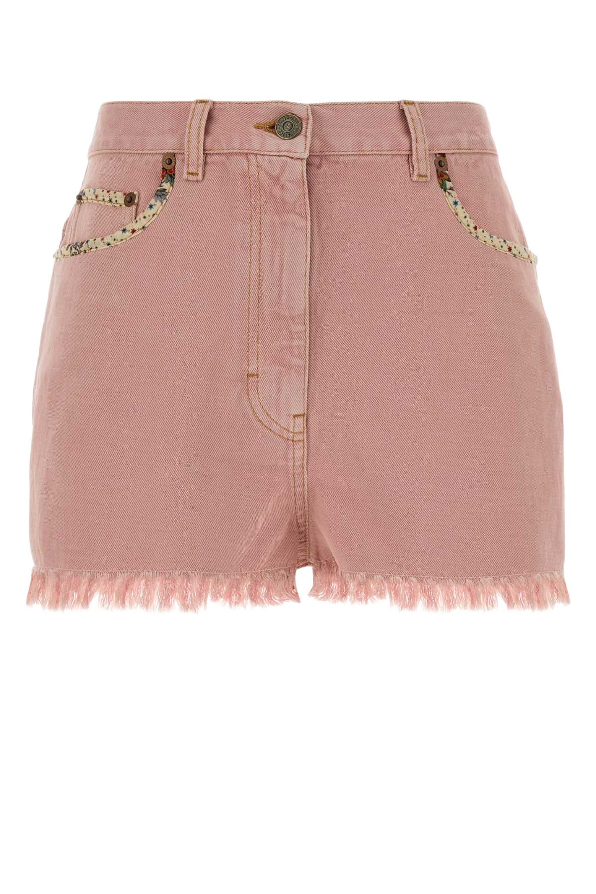 Pink Denim Shorts Oldrose Cotton Flax (or Linen)