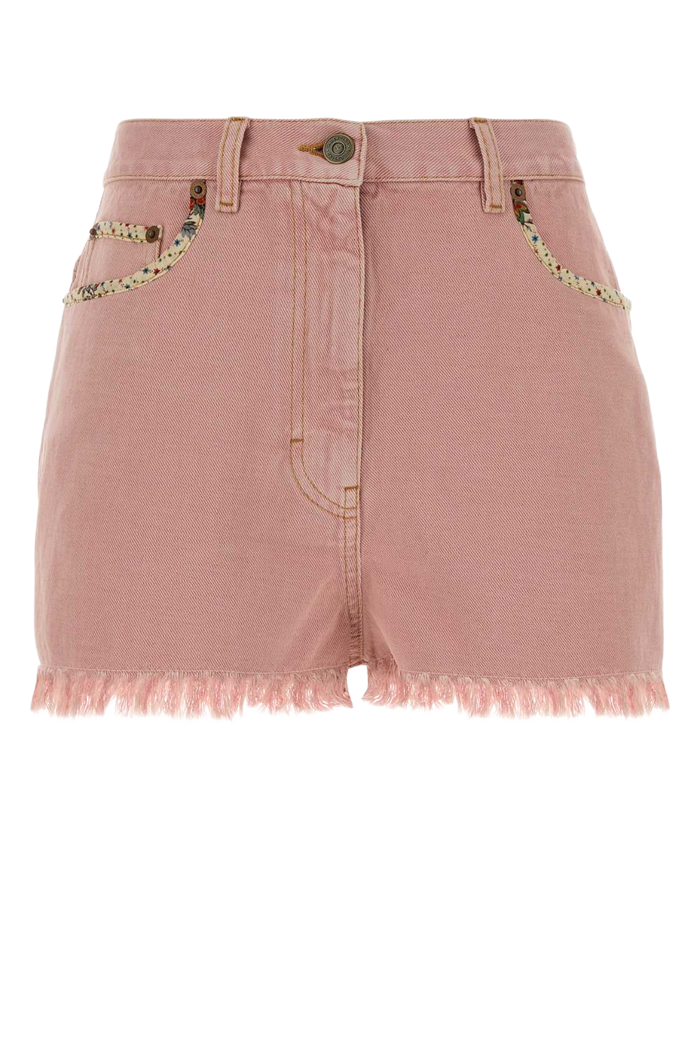 Pink Denim Shorts Oldrose Cotton Flax (or Linen)