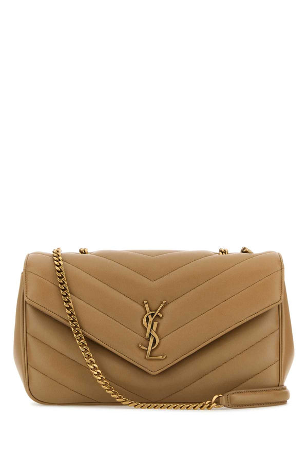 Saint Laurent Loulou Exterior: 100% Calf; Lining: 100% Fabric; Finishing: Antiqued golden metal shoulder bag in beige