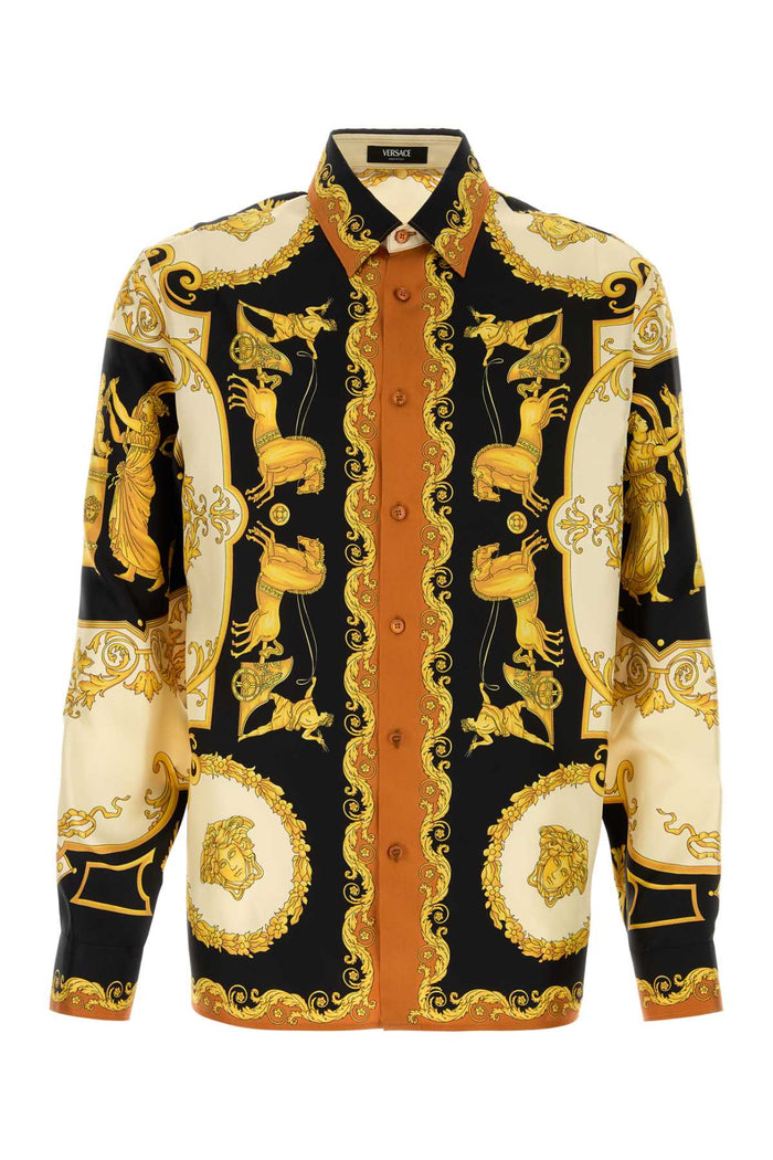 Printed Silk Shirt Blackivoryautumnspice Exterior: Camicie