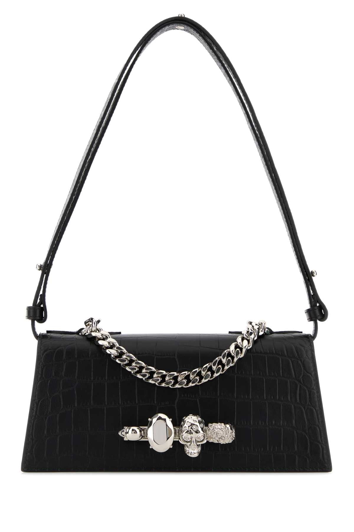 Black Leather Mini Jewelled Shoulder Bag Blacksilver Borse A Mano