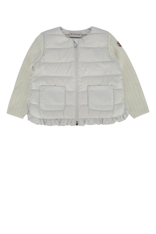 Moncler Jr Quilted nylon with ribbed-knit sleeves down jacket in white