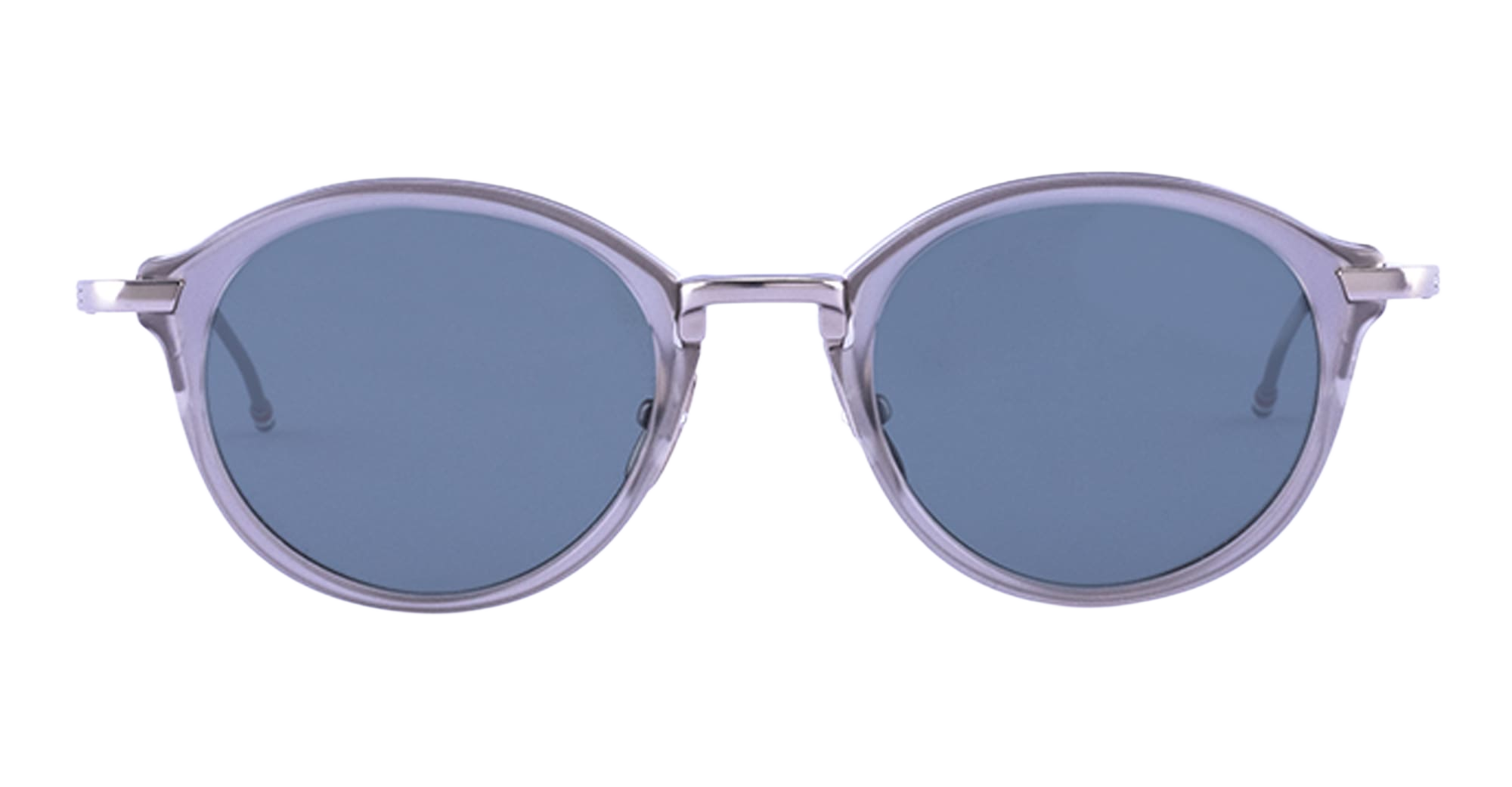 Round - Satin Crystal Grey Black Iron Acetate Sunglasses