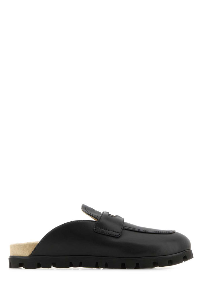 Black Leather Slippers Nero