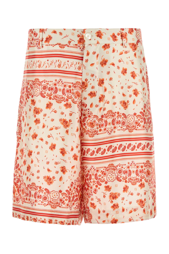 Printed Silk Bermuda Shorts Coral Exterior