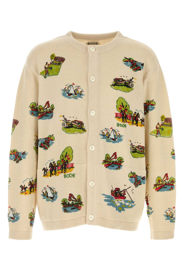 Embroidered Wool Blend Cardigan Exterior: Merino Cotton Maglieria