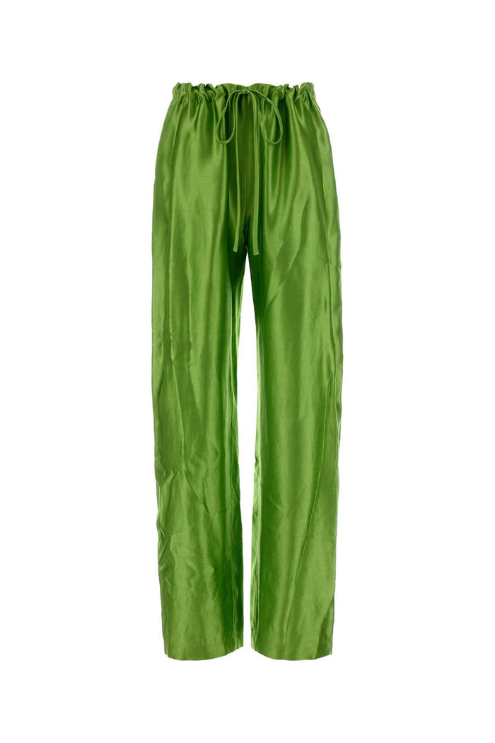 Green Satin Rohen Pant Absinthe Exterior: Viscose Cupro Pantaloni