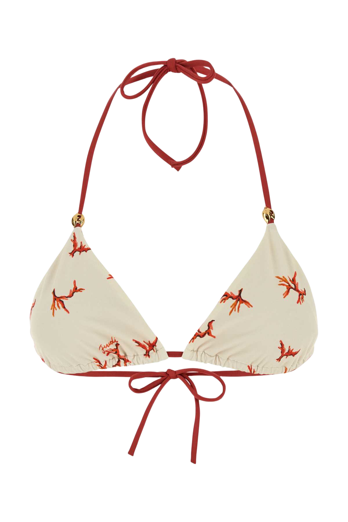 Printed Stretch Nylon Bikini Top Offwhite+marsala Costumi Da Bagno