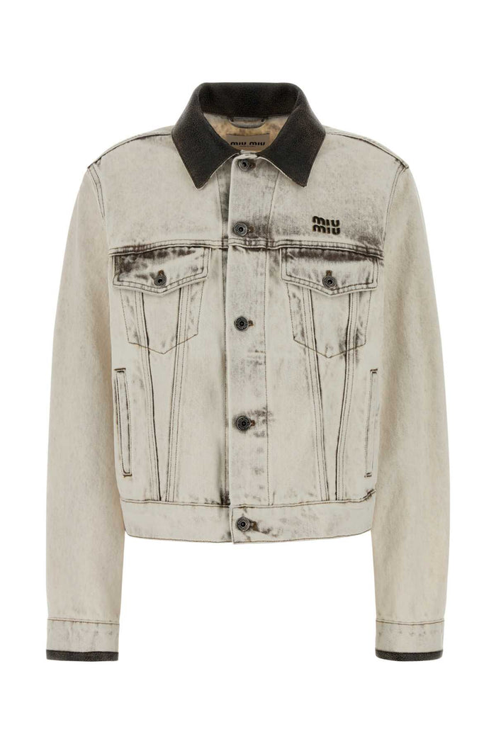 White Denim Jacket Bianco Exterior: Cotton Giubbini