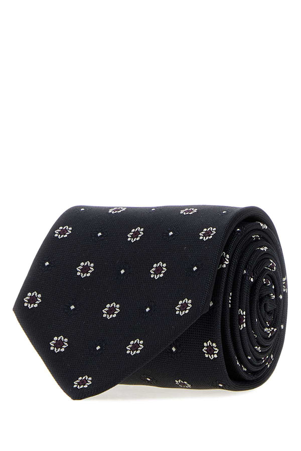 Embroidered Jacquard Tie Navyivory Exterior: Silk Lining: Cravatte E Papillon