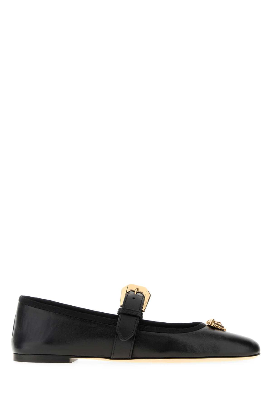 Versace Lamb Outside: 100% Lamb Skin; Sole: 100% Calf leather; Trim: 41% Cotton ballerina flat in black