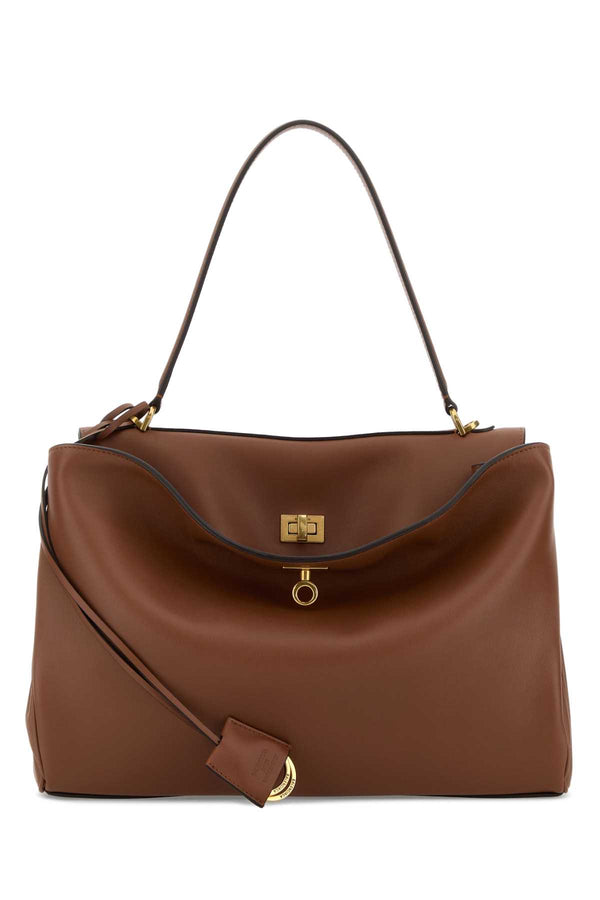 Balenciaga Handle T Domesticated Calf Leather 100% top handle bag in brown