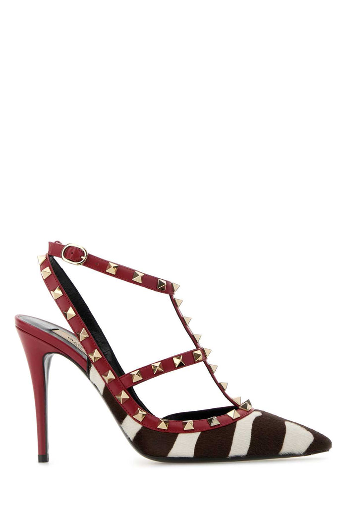 Printed Calf Hair Rockstud Pumps Biancotestadimororossov Leather - Bos Taurus Scarpe Con Tacco