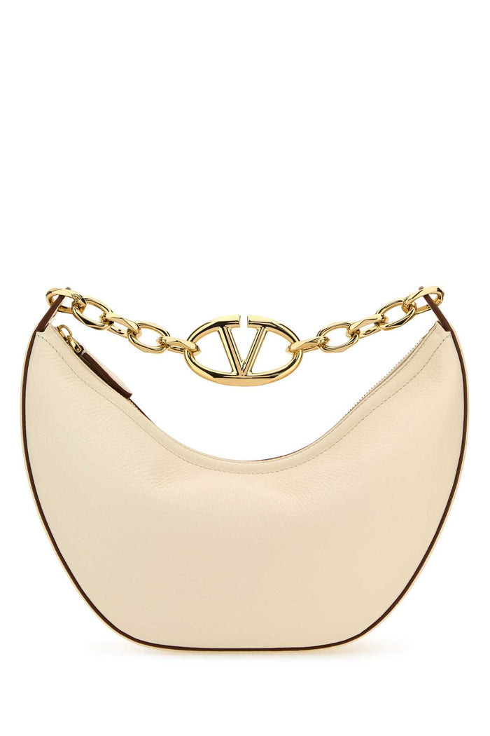Ivory Leather Small Hobo Vlogo Moon Handbag Borse A Mano
