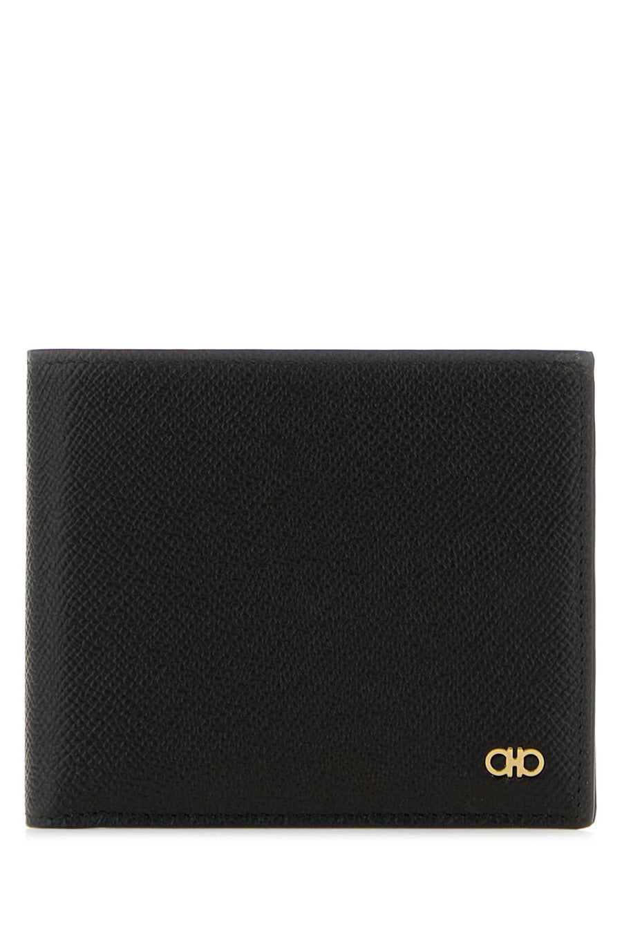 Ferragamo Gancio Exterior: 100% Calf; Finishing: Golden metal wallet in black
