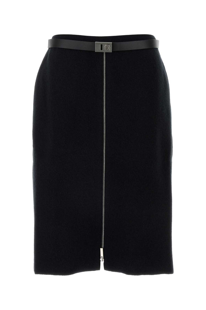 Black Stretch Wool Blend Skirt Nero Gonne