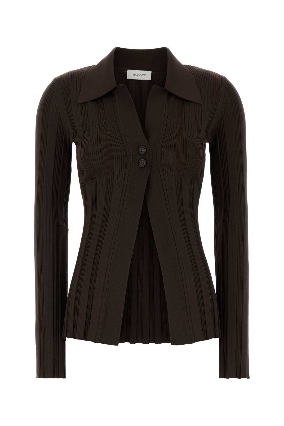 Brown Stretch Viscose Blend Albio1234 Cardigan Caffe` Maglieria