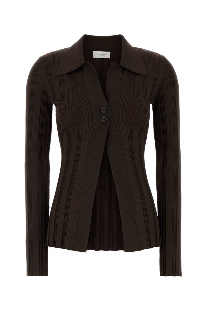Brown Stretch Viscose Blend Albio1234 Cardigan Caffe` Maglieria