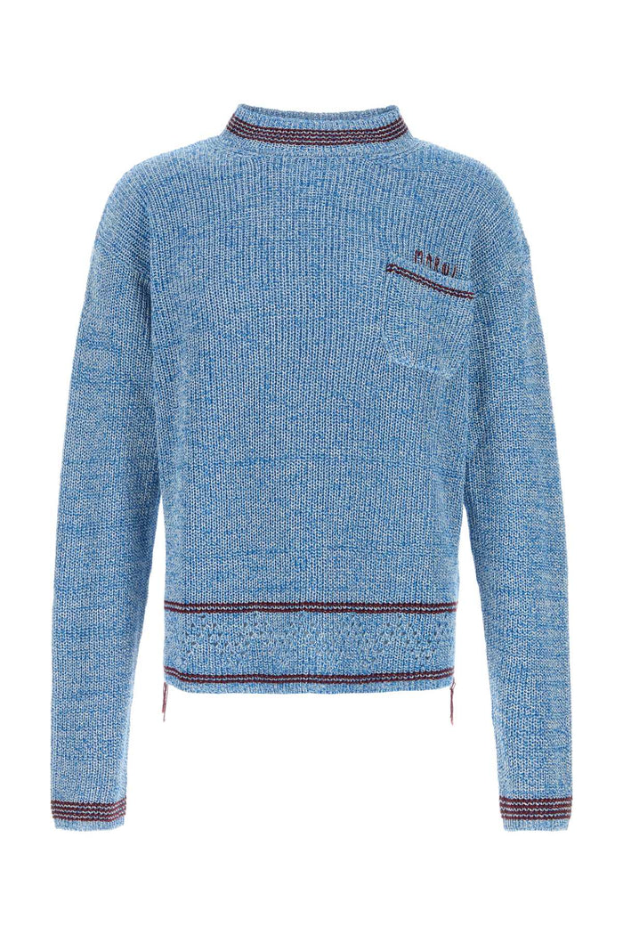 Melange Light Blue Cotton Sweater Celeste Maglieria