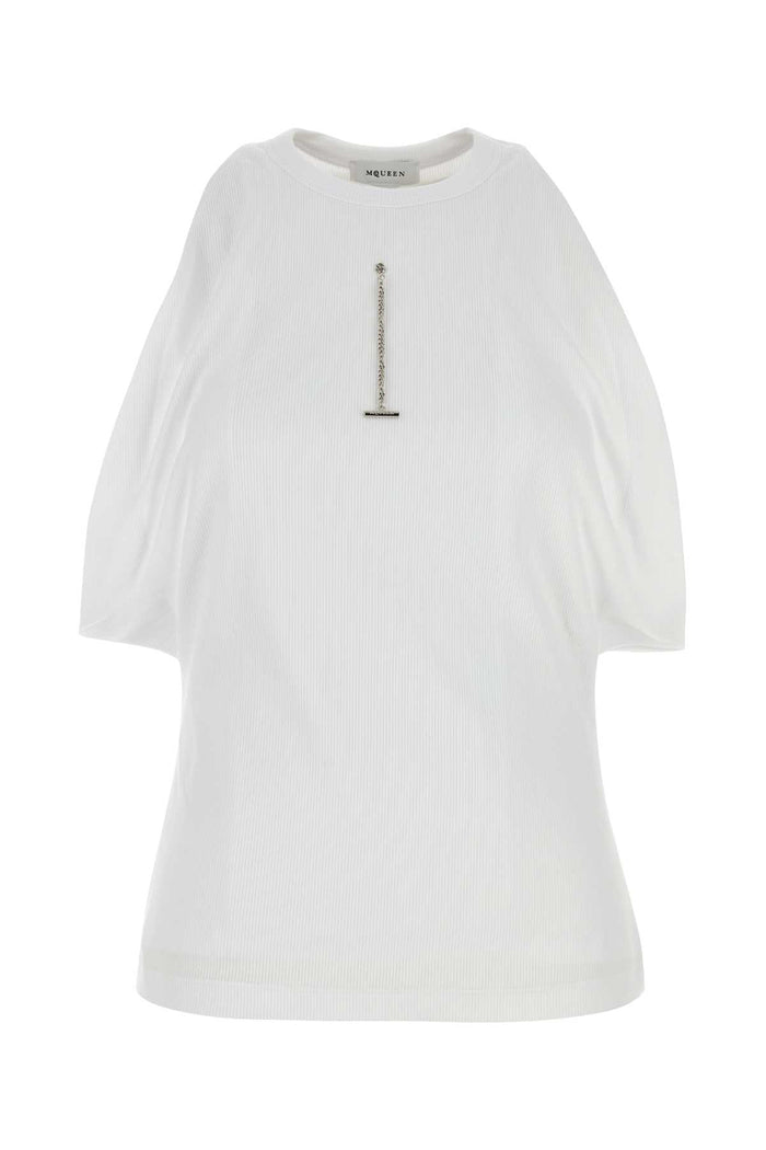 White Stretch Cotton Top Opticalwhite Exterior: Elastane Maglie