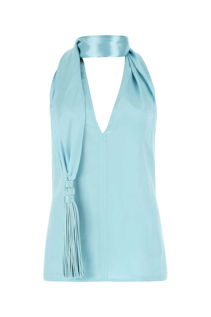 Pastel Light-Blue Satin Top 8955 Exterior: Cupro Maglie