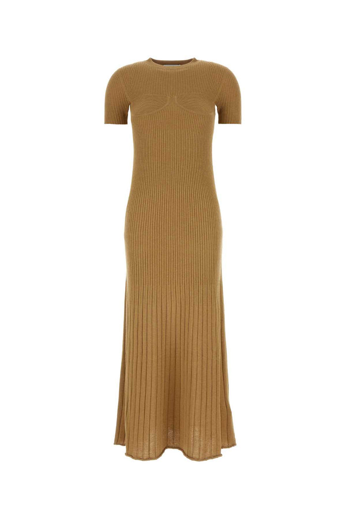Camel Silk Blend Europa Dress Cammello Exterior: Cashmere Abiti