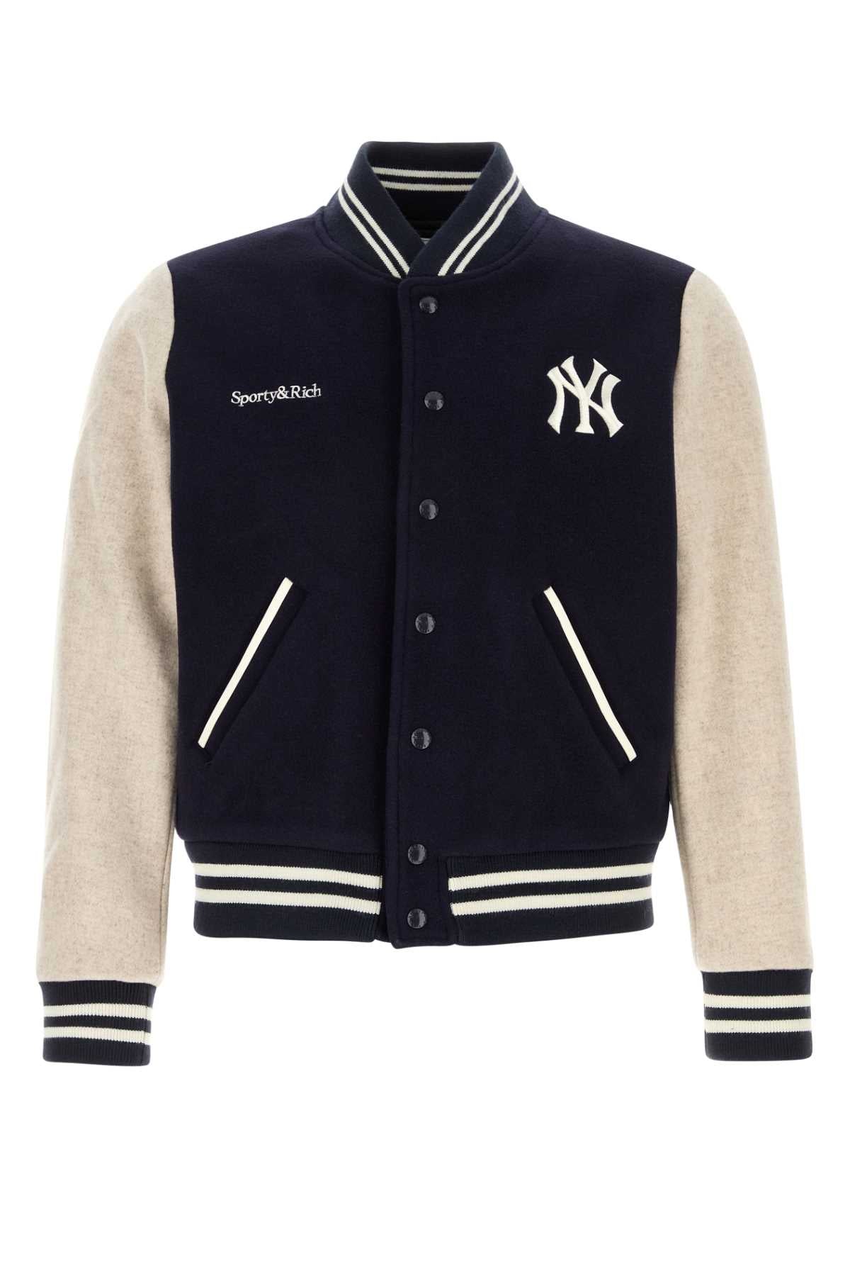 Dark Blue Wool Blend Bomber Jacket Darknavyecru Giubbini