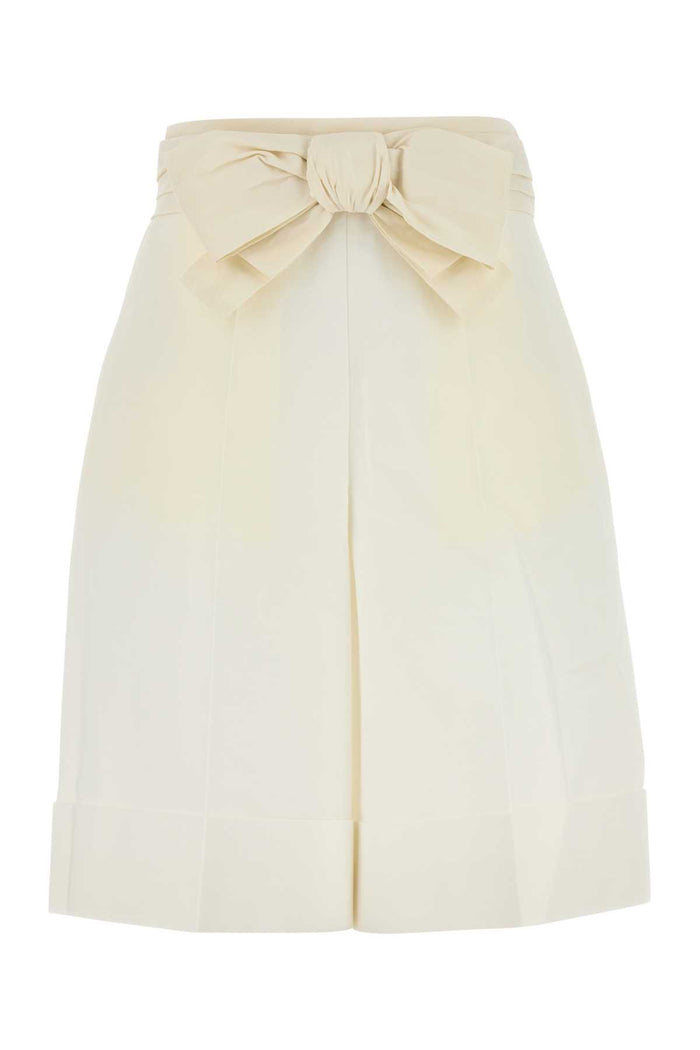 White Cotton Blend Bermuda Shorts Avorio Exterior: Linen