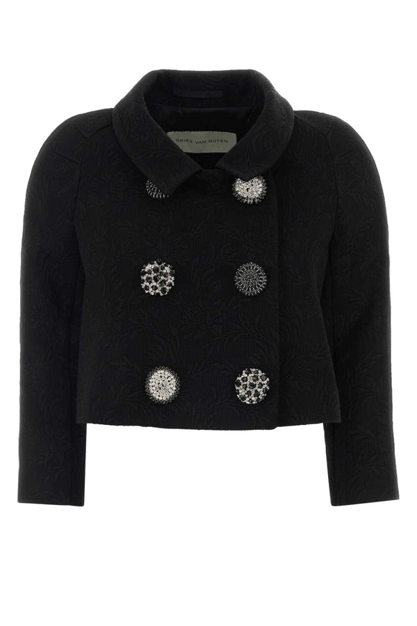 Dries Van Noten Exterior: 64% Viscose 36% Cotton; Lining: 100% Viscose blazer in black