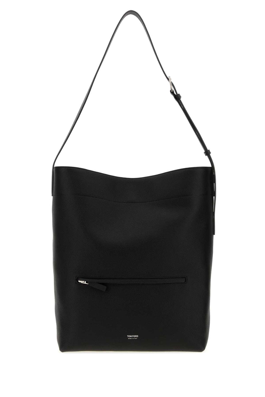 Tom Ford Leather Exterior: 100% Leather; Lining: 100% Fabric; Finishing: Silver metal shoulder bag in black
