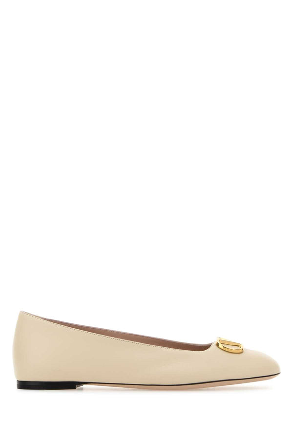 Valentino Garavani Vlogo Lambskin leather flat in beige