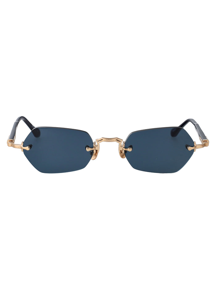 Brushed Gold - Navy Blue Grey Metal Sunglasses
